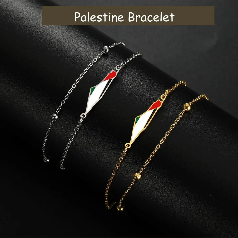 Cazador Palestine Map Double Layers Beads Chain Bracelets for Women Stainless Steel Jewelry Charm Bracelet Gift 2025 Wholesale