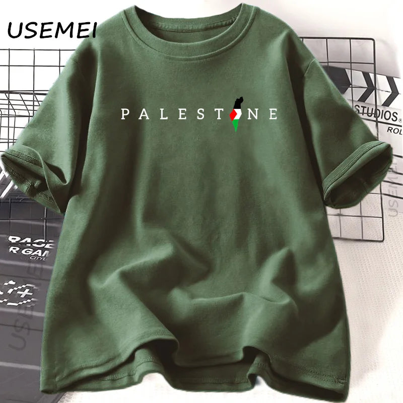 Palestine Flag Printed Tshirt Cotton Short Sleeve Oneck T Shirts Woman Man Summer Loose Casual T Shirt Harajuku Women Clothing
