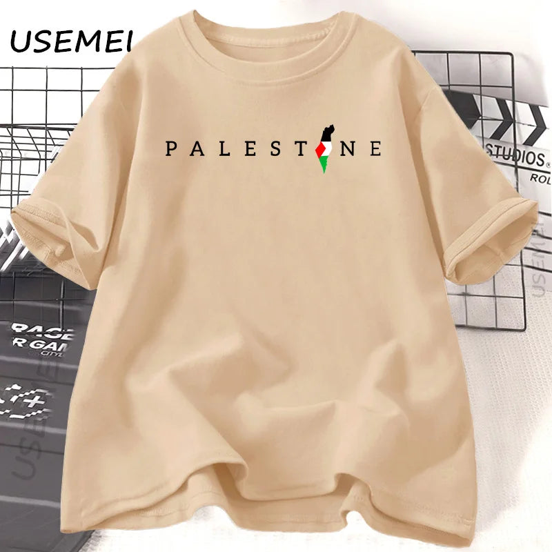 Palestine Flag Printed Tshirt Cotton Short Sleeve Oneck T Shirts Woman Man Summer Loose Casual T Shirt Harajuku Women Clothing