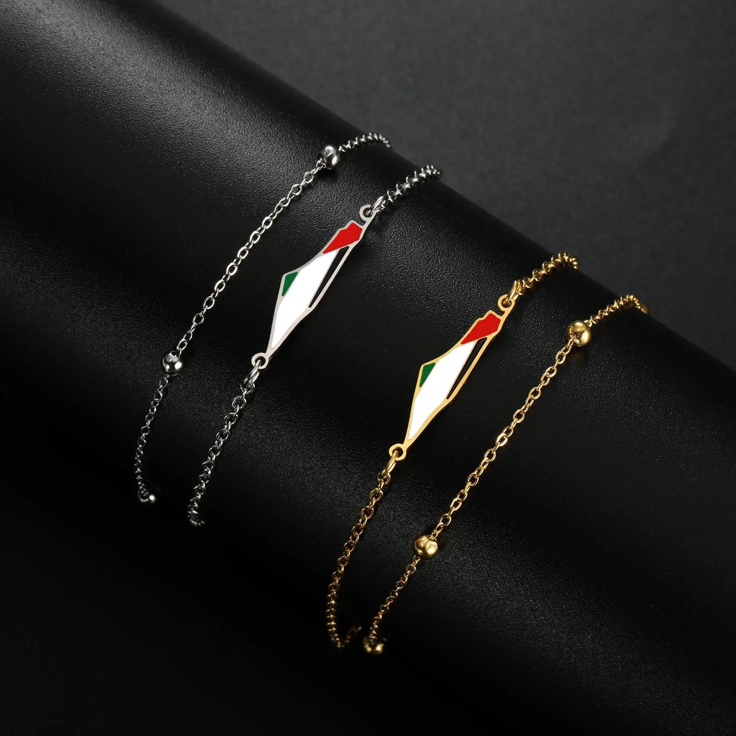 Cazador Palestine Map Double Layers Beads Chain Bracelets for Women Stainless Steel Jewelry Charm Bracelet Gift 2025 Wholesale