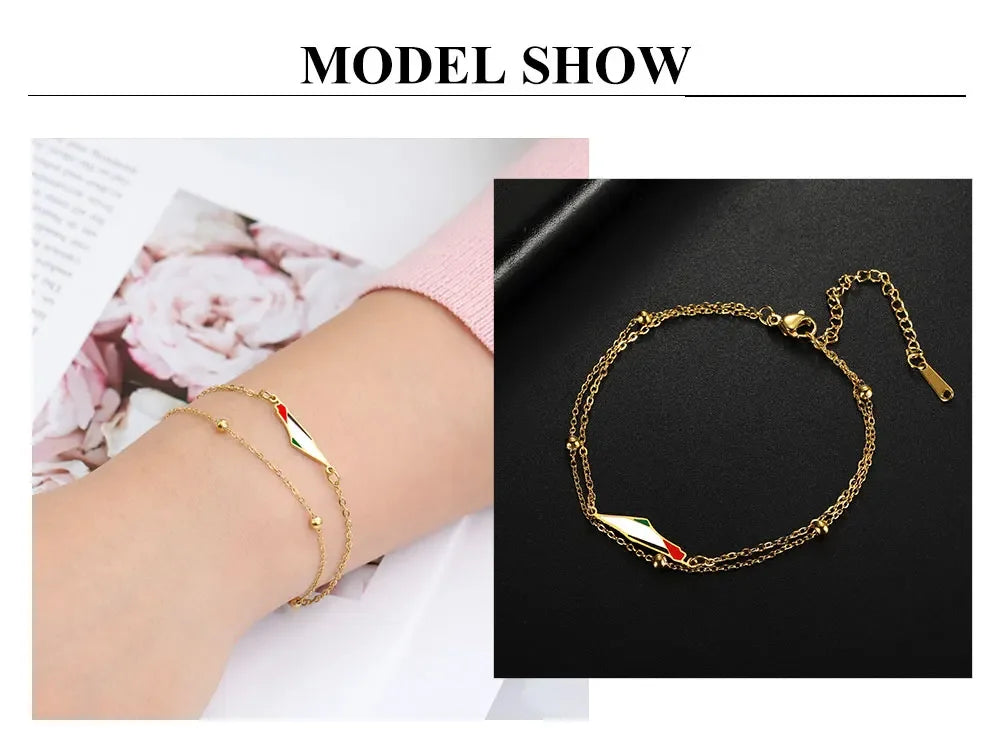 Cazador Palestine Map Double Layers Beads Chain Bracelets for Women Stainless Steel Jewelry Charm Bracelet Gift 2025 Wholesale