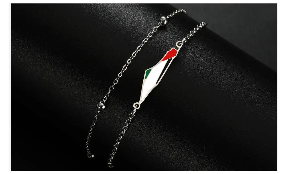 Cazador Palestine Map Double Layers Beads Chain Bracelets for Women Stainless Steel Jewelry Charm Bracelet Gift 2025 Wholesale