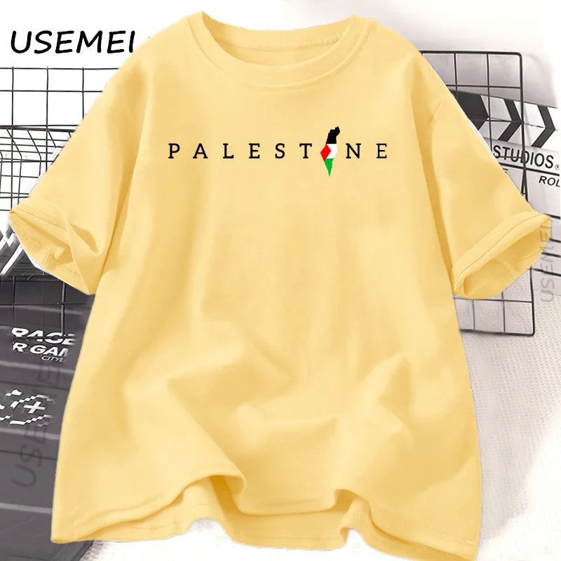 Palestine Flag Printed Tshirt Cotton Short Sleeve Oneck T Shirts Woman Man Summer Loose Casual T Shirt Harajuku Women Clothing