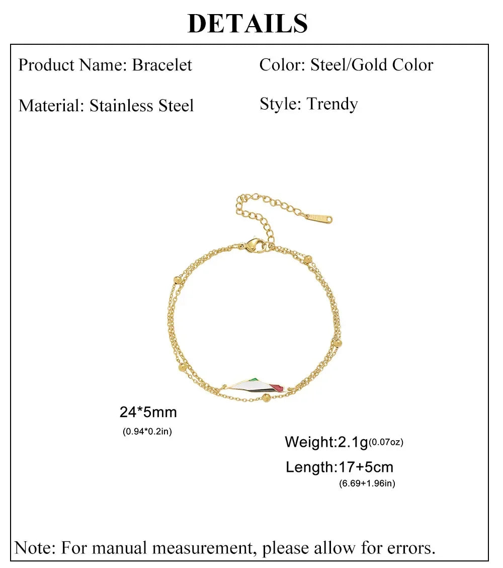 Cazador Palestine Map Double Layers Beads Chain Bracelets for Women Stainless Steel Jewelry Charm Bracelet Gift 2025 Wholesale