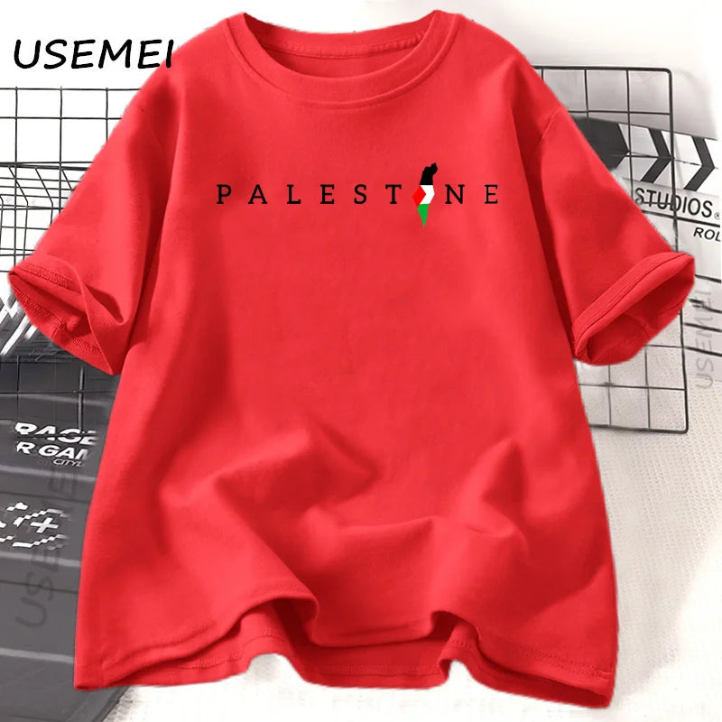 Palestine Flag Printed Tshirt Cotton Short Sleeve Oneck T Shirts Woman Man Summer Loose Casual T Shirt Harajuku Women Clothing