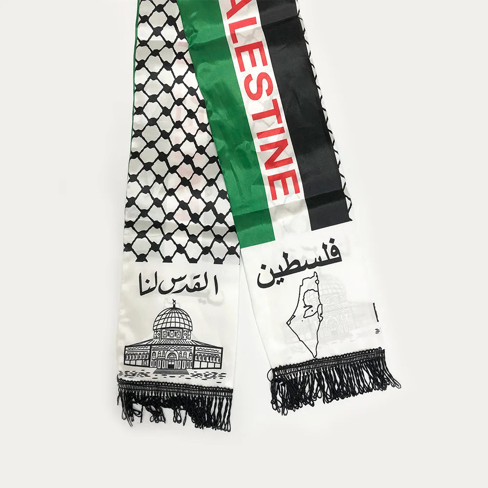 Aerlxemrbrae Palestine flag Custom Scarf palestine national day 14*130cm Scarf Printing Satin Palestinian Flag Scarf