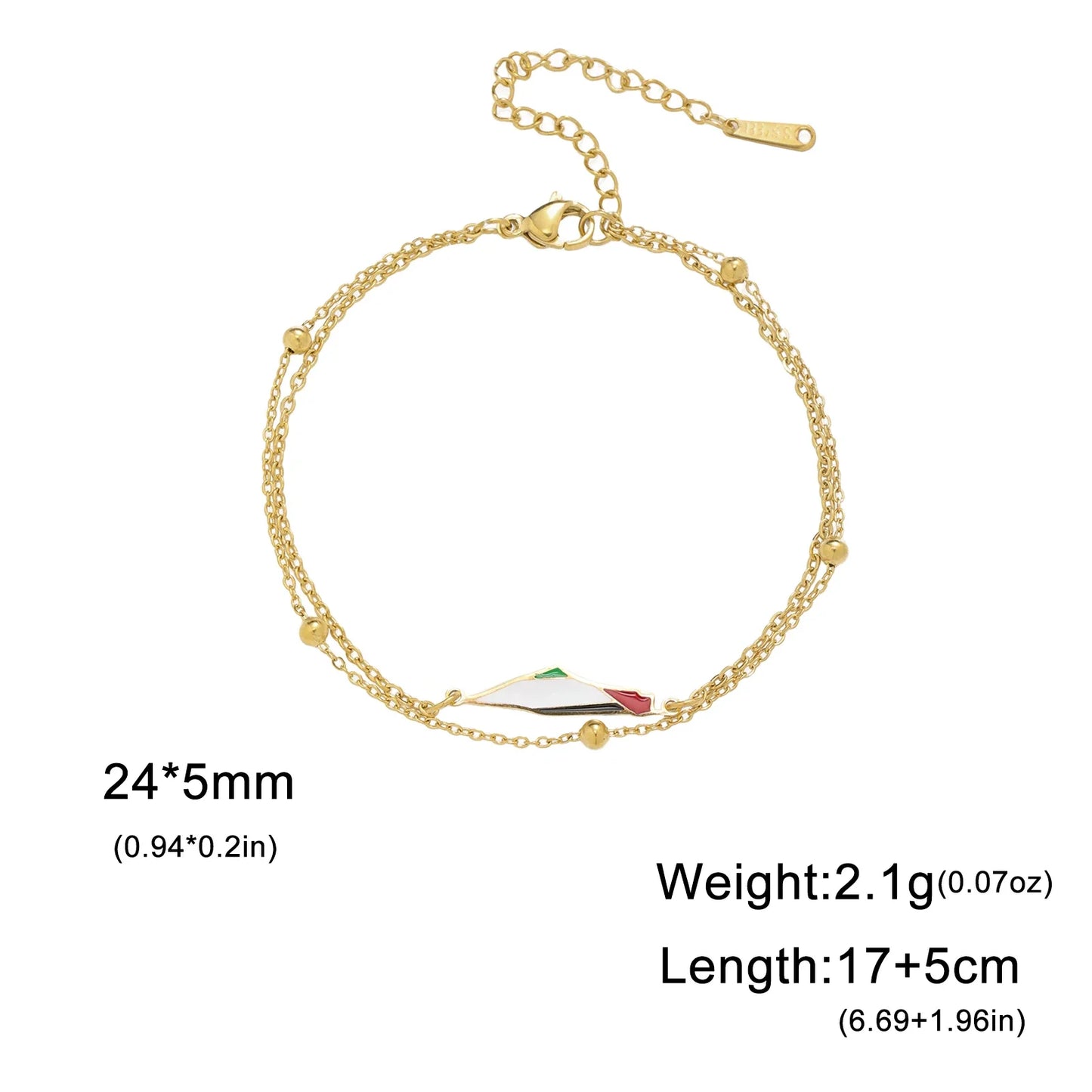 Cazador Palestine Map Double Layers Beads Chain Bracelets for Women Stainless Steel Jewelry Charm Bracelet Gift 2025 Wholesale
