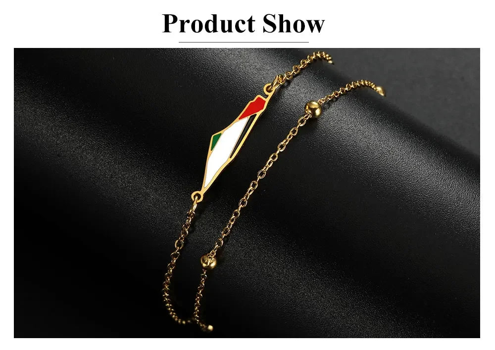 Cazador Palestine Map Double Layers Beads Chain Bracelets for Women Stainless Steel Jewelry Charm Bracelet Gift 2025 Wholesale