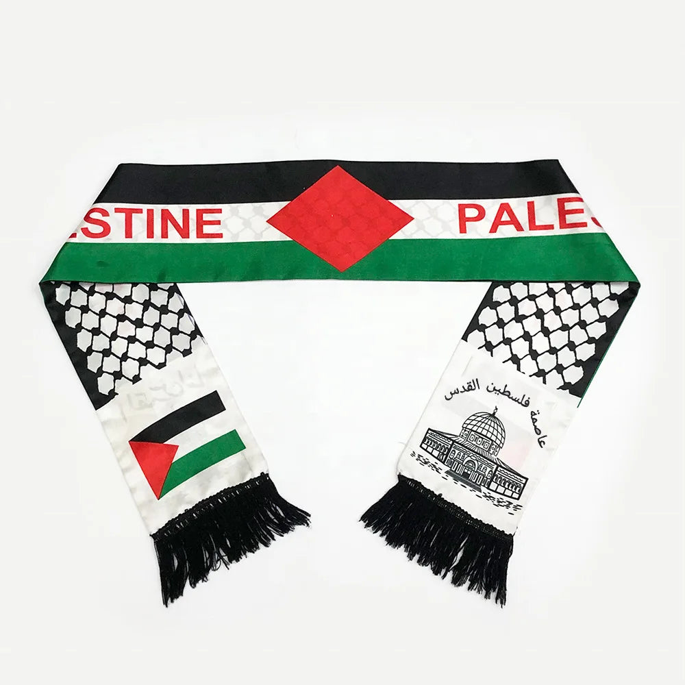 Aerlxemrbrae Palestine flag Custom Scarf palestine national day 14*130cm Scarf Printing Satin Palestinian Flag Scarf