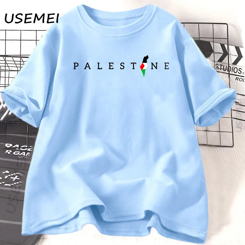 Palestine Flag Printed Tshirt Cotton Short Sleeve Oneck T Shirts Woman Man Summer Loose Casual T Shirt Harajuku Women Clothing