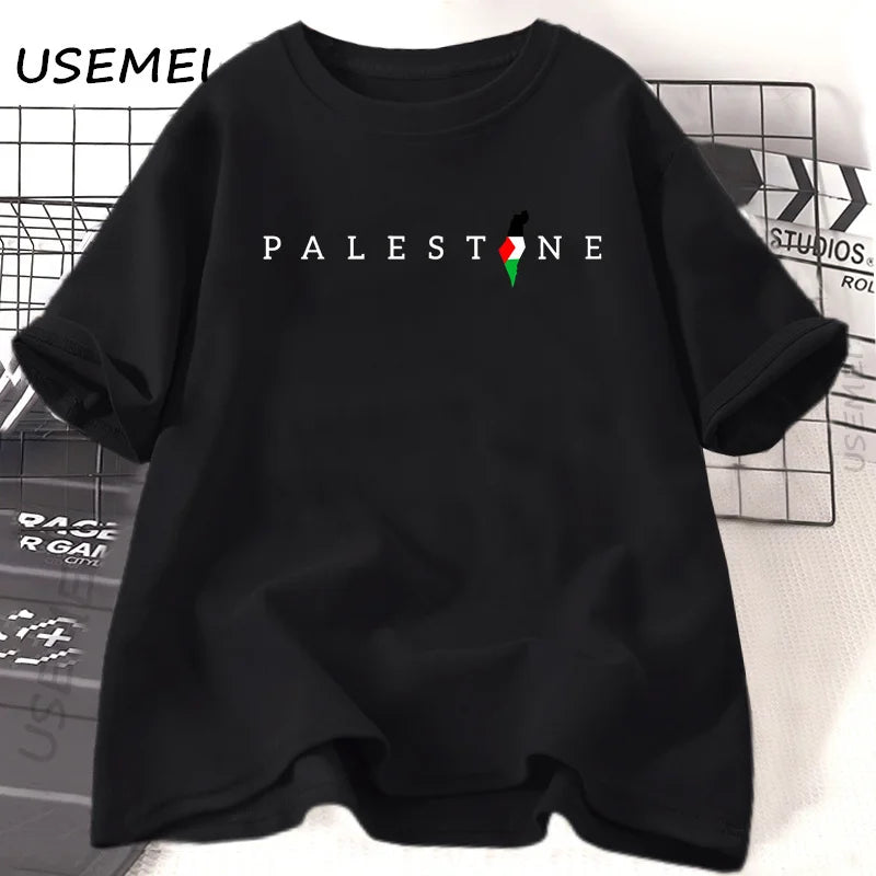 Palestine Flag Printed Tshirt Cotton Short Sleeve Oneck T Shirts Woman Man Summer Loose Casual T Shirt Harajuku Women Clothing