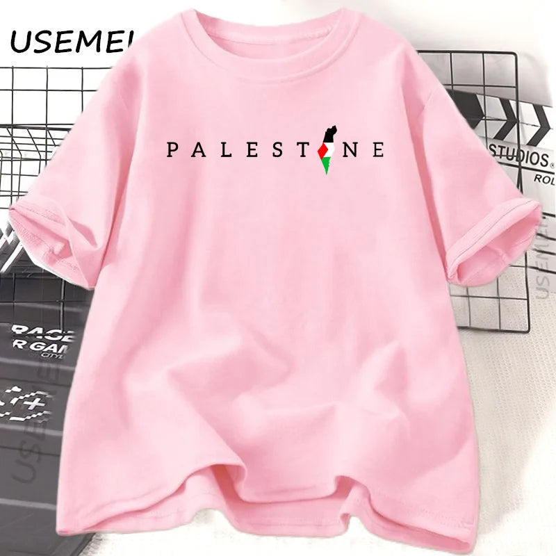 Palestine Flag Printed Tshirt Cotton Short Sleeve Oneck T Shirts Woman Man Summer Loose Casual T Shirt Harajuku Women Clothing