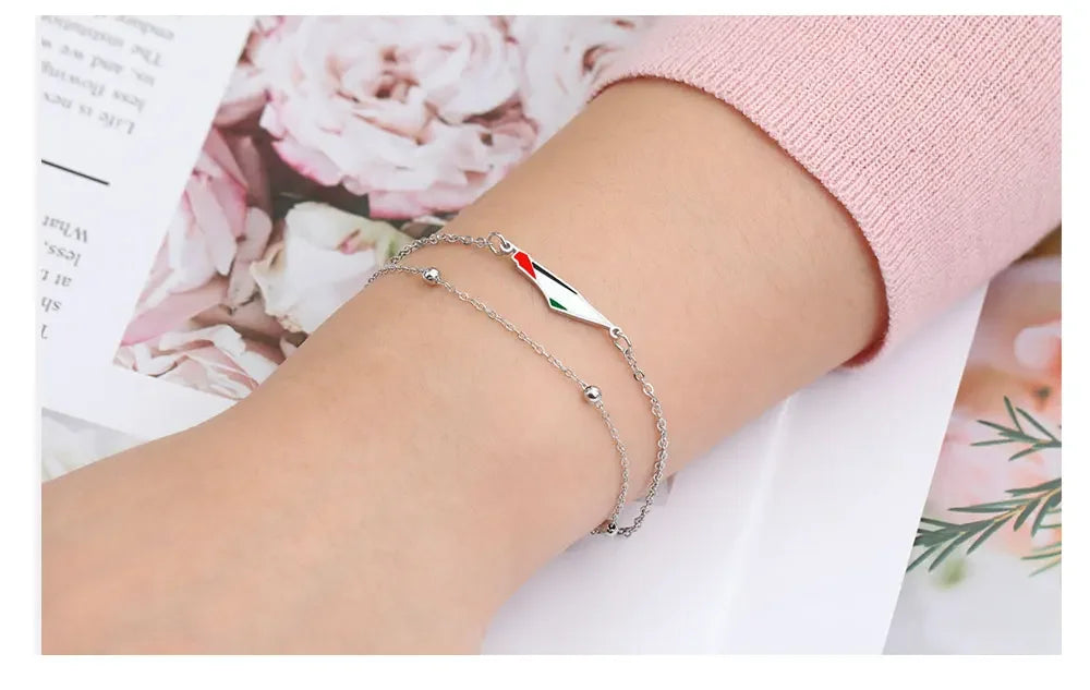 Cazador Palestine Map Double Layers Beads Chain Bracelets for Women Stainless Steel Jewelry Charm Bracelet Gift 2025 Wholesale