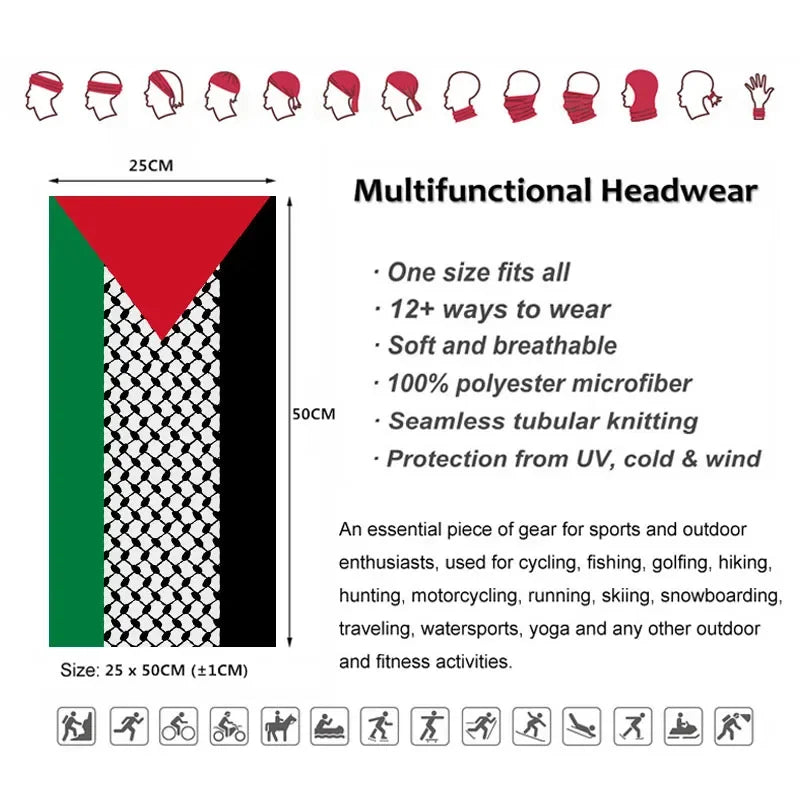 Palestine Flag Bandana Neck Gaiter Palestinian Hatta Kufiya Keffiyeh Pattern Tube Scarf Riding Cycling Windproof Headband