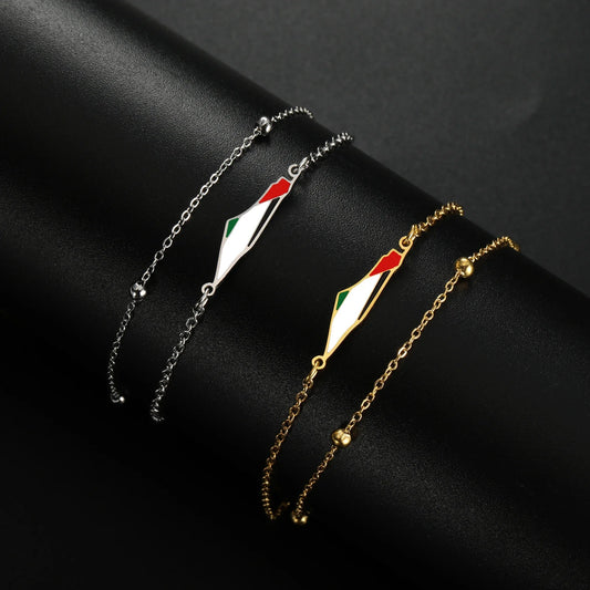 Cazador Palestine Map Double Layers Beads Chain Bracelets for Women Stainless Steel Jewelry Charm Bracelet Gift 2025 Wholesale