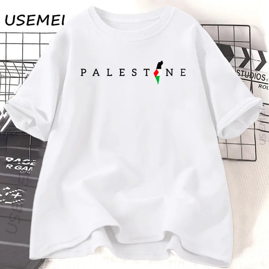 Palestine Flag Printed Tshirt Cotton Short Sleeve Oneck T Shirts Woman Man Summer Loose Casual T Shirt Harajuku Women Clothing