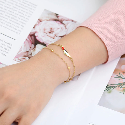 Cazador Palestine Map Double Layers Beads Chain Bracelets for Women Stainless Steel Jewelry Charm Bracelet Gift 2025 Wholesale